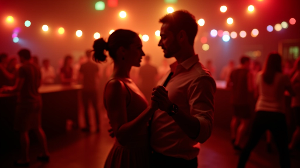 Salsa dancing in Dublin venue with couples dancing in evening lighting